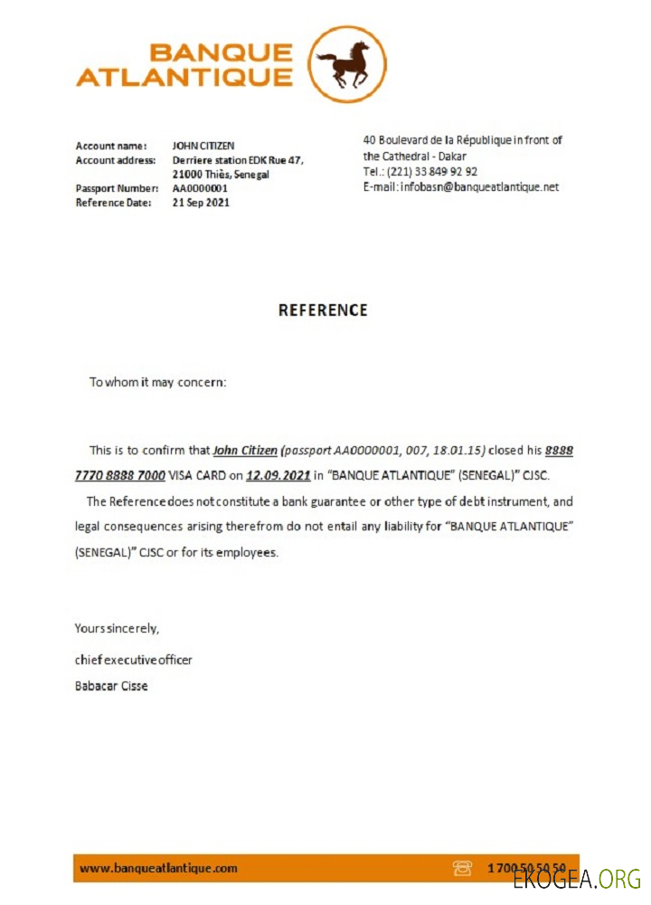 Référence Sénégal , Banque Atlantique , closure